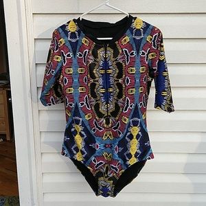 Tribal Print 1/2 Sleeve XL Bathing Suit